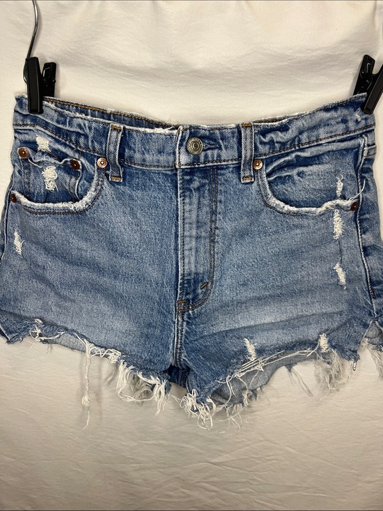 Abercrombie & Fitch Pants - Abercrombie & Fitch Light Blue Distressed Denim Raw Hem Short Shorts